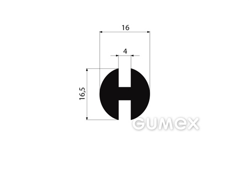 Gumový profil tvaru "H", 16,5x16/4/4mm, 70°ShA, EPDM, -40°C/+100°C, čierny